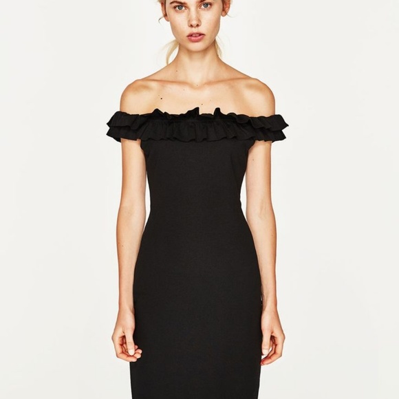 Zara Dresses & Skirts - NEW Zara TRF BLACK FITTED off the shoulder dress